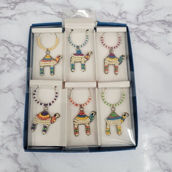 Peir 1 Vintage Beaded Camel Wine Drink Charms Set of 6 NEW - Picture 1 of 6